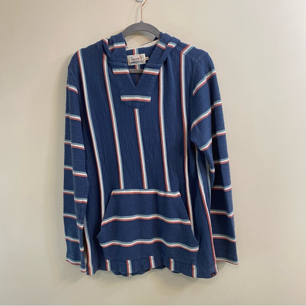 Faherty Horizon Stripe Biarritz Hoodie Pullover‎ Beach Men’s Medium Ocean Waves